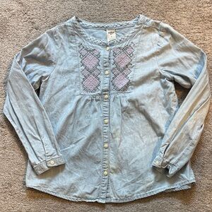 OshKosh B'gosh Light Blue Button Down Shirt with Pink Embroidery